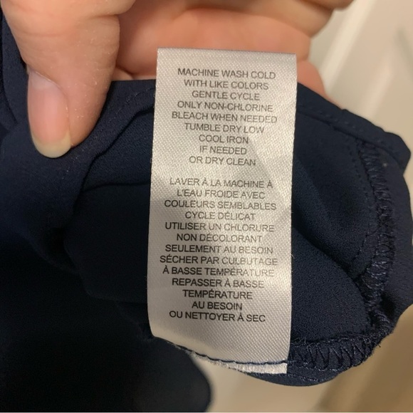 TAHARI Navy Ruffle Trim Button Front 100% Polyester Blouse - Picture 5 of 6